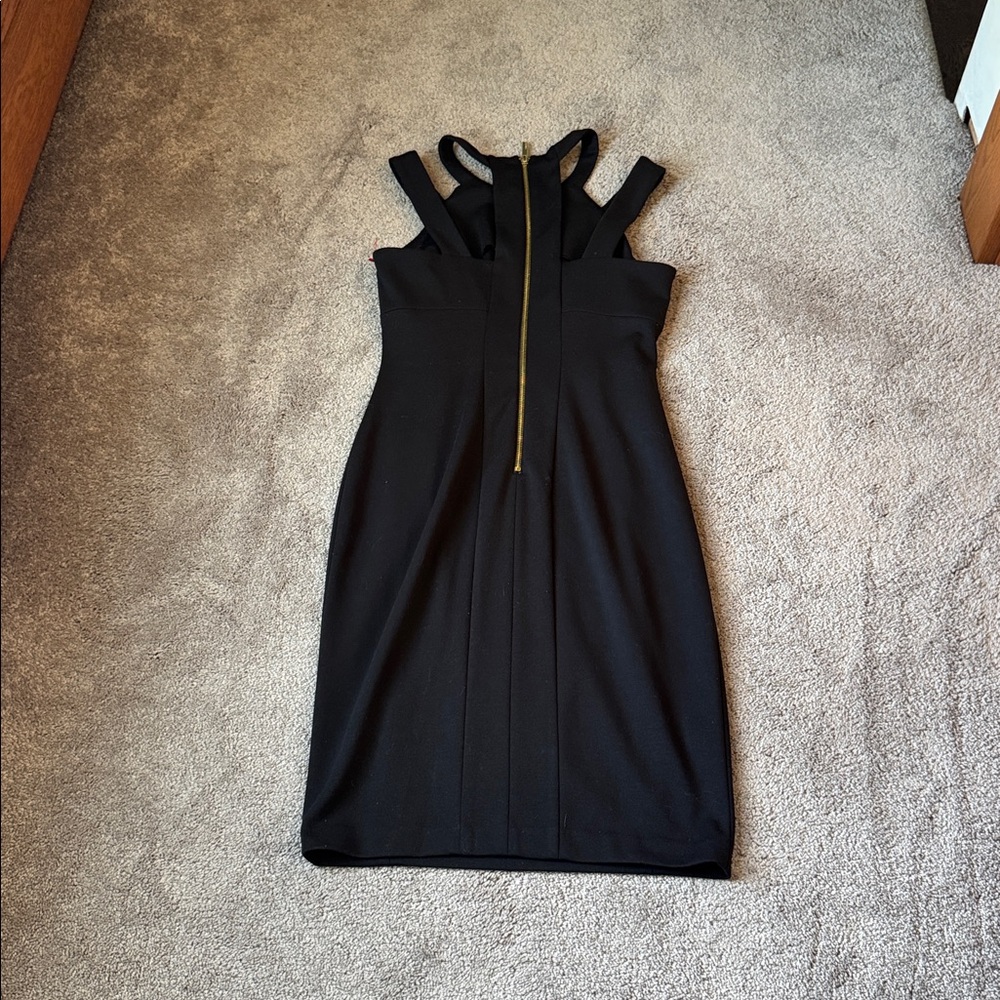 Calvin Klein Black Bodycon Dress Strappy Back Gold Zip Sleeveless SIZE 4 - Picture 5 of 6